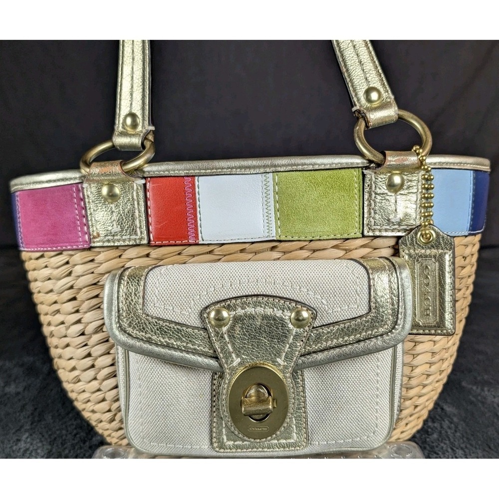 ✨ RARE Y2K Limited Edition Coach Legacy Straw Basket Bag Patchwork Beach Summer - Picture 2 of 16